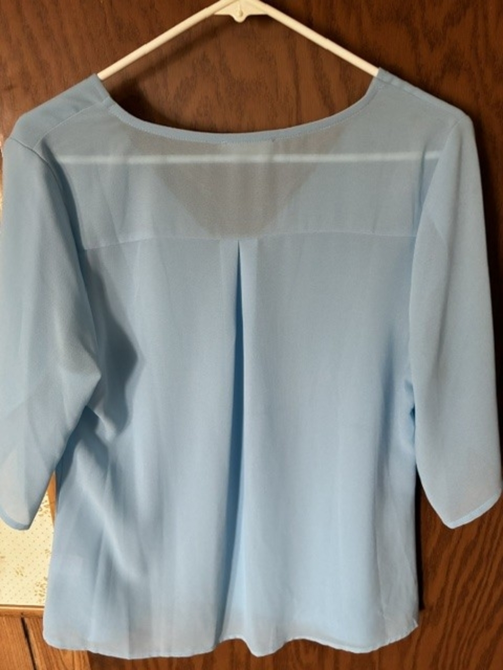 Light Blue Flutter Sleeve V-Neck Blouse - Picture 4 of 8
